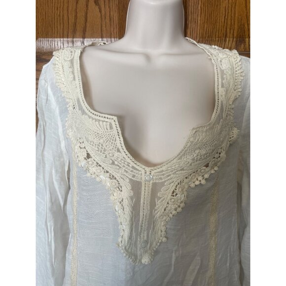 Wet Seal Lace Trimmed Long Sleeve Blouse White Vintage Cottagecore Y2K Romantic - Picture 2 of 9